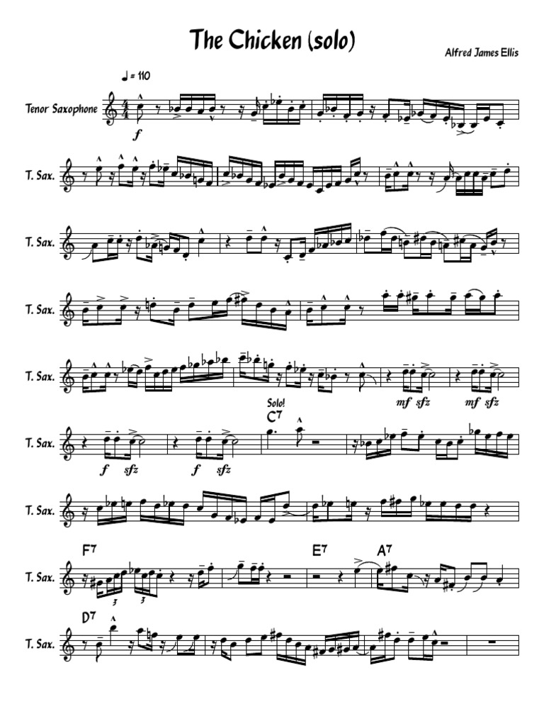 The Chicken Solo Tenor Sax Pdf Pdf Reed Aerophones Western