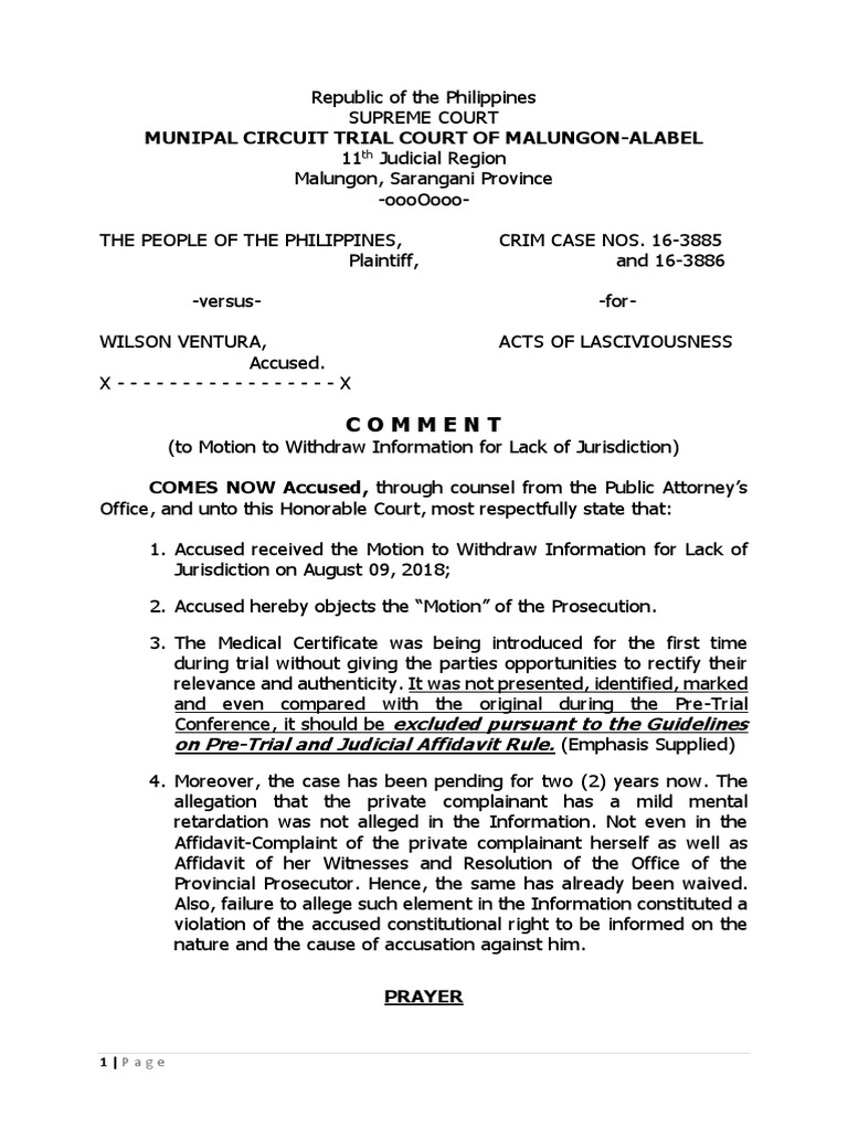 Comment To Motion To Withdraw Info PDF Prosecutor Lawsuit