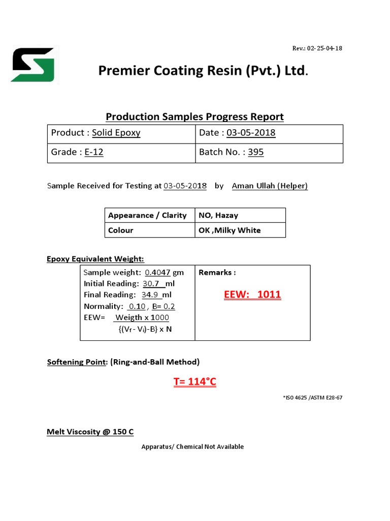 Premier Coating Resin (PVT.) LTD: Product: Solid Epoxy Date: 03-05-2018 ...