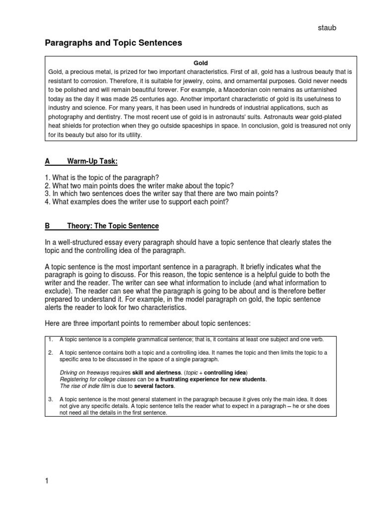 Topic Sentences and Paragraph Structure | PDF | Magma | Sentence ...