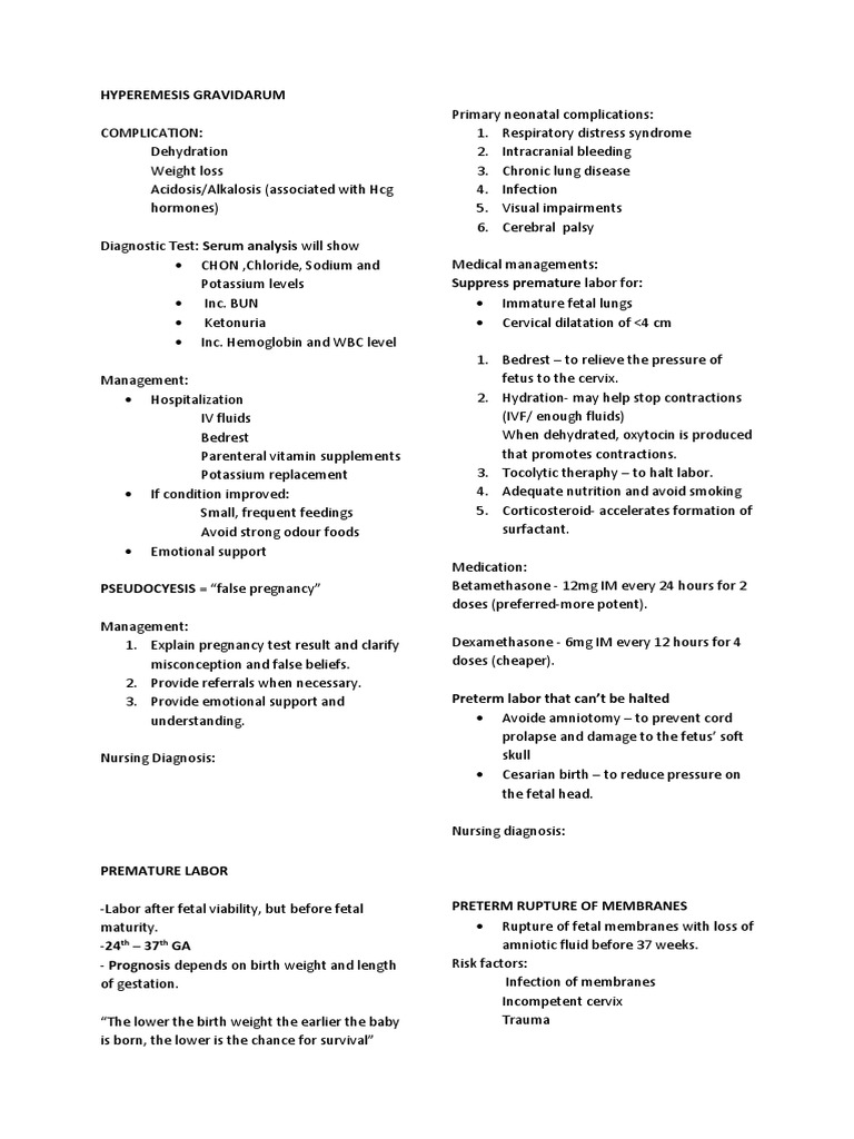 Hyperemesis Gravidarum Childbirth Preterm Birth