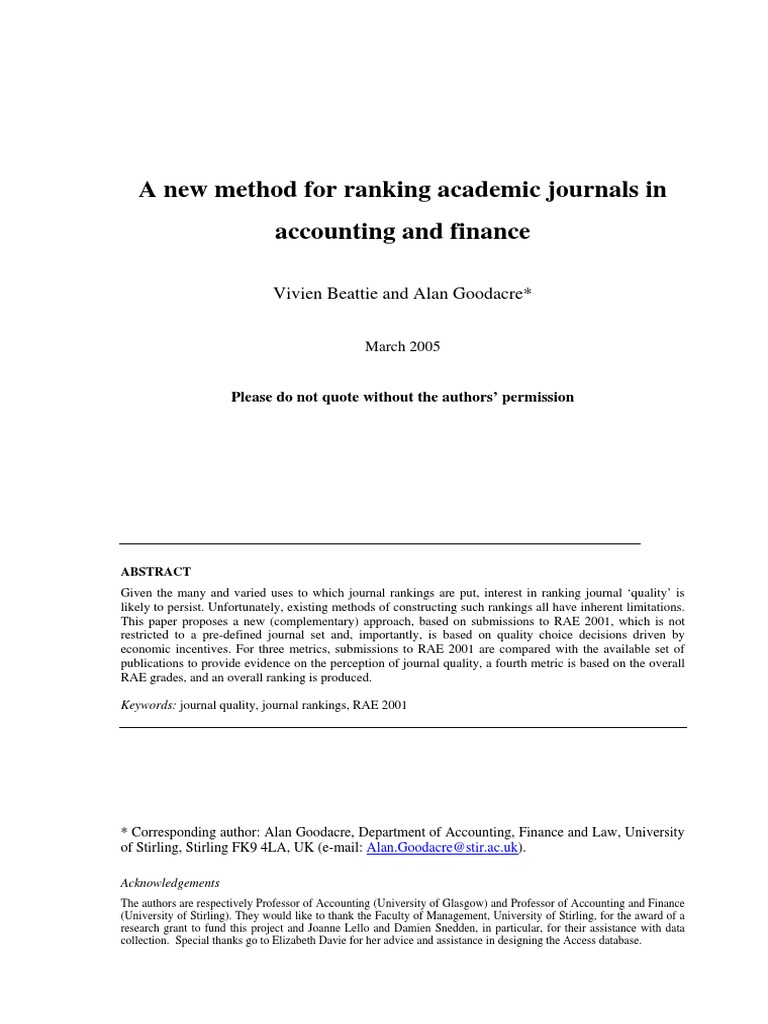 A New Method For Ranking Academic Journals in Accounting and Finance