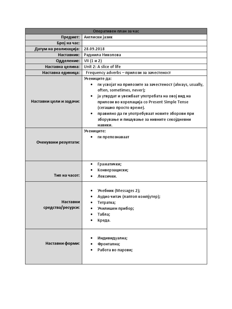 Оперативен План За Час - Template | PDF