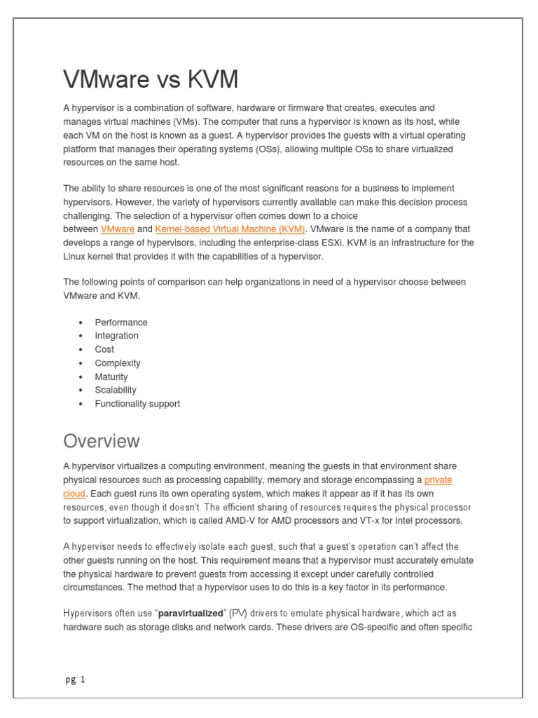 KVM Vs Vmware PDF Virtual Machine V Mware