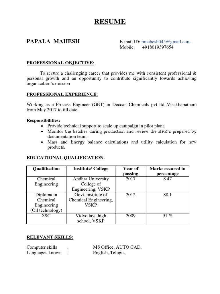 Mahesh Resume | Download Free PDF | Engineering