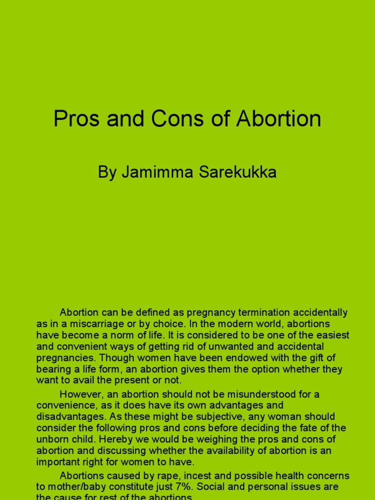 Pros and Cons of Abortion PDF Abortion Pregnancy