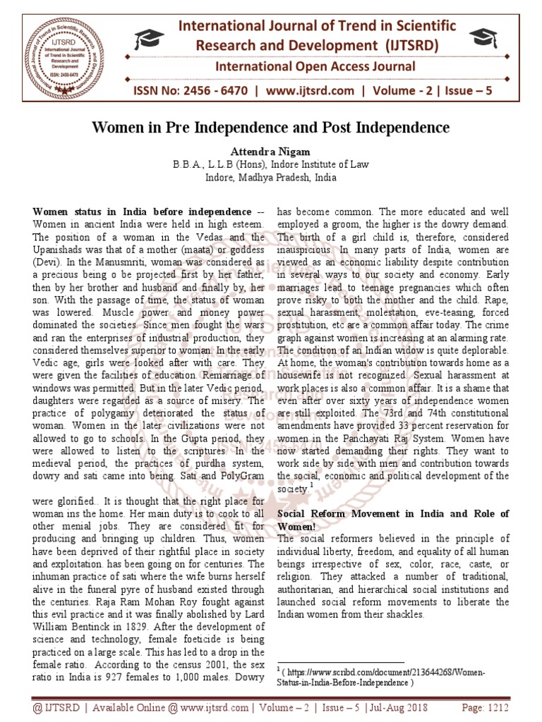 Status of Women in Pre-Independence India | PDF | Woman | Family