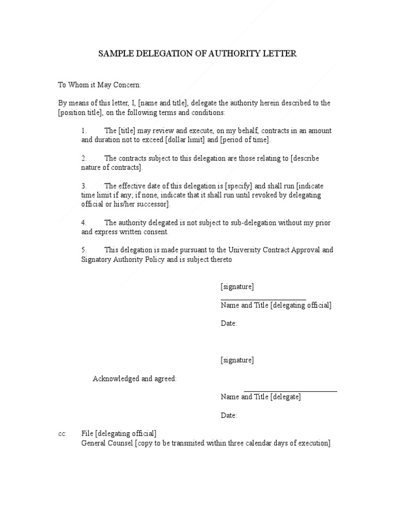 Sample Delegation of Authority Letter | PDF