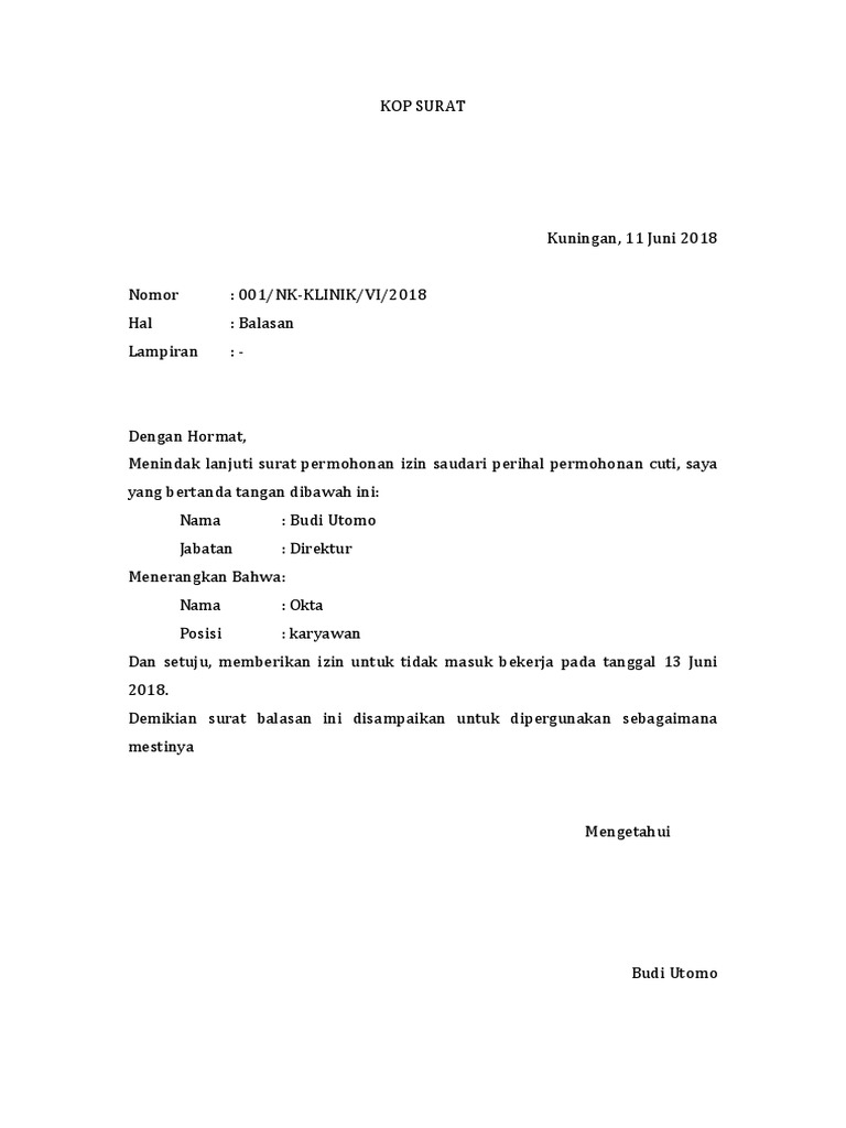 Contoh Surat Balasan Izin Cuti Quirkyinsanity