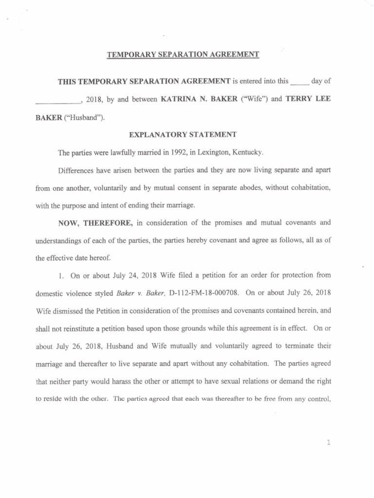 What Is A Temporary Separation Agreement