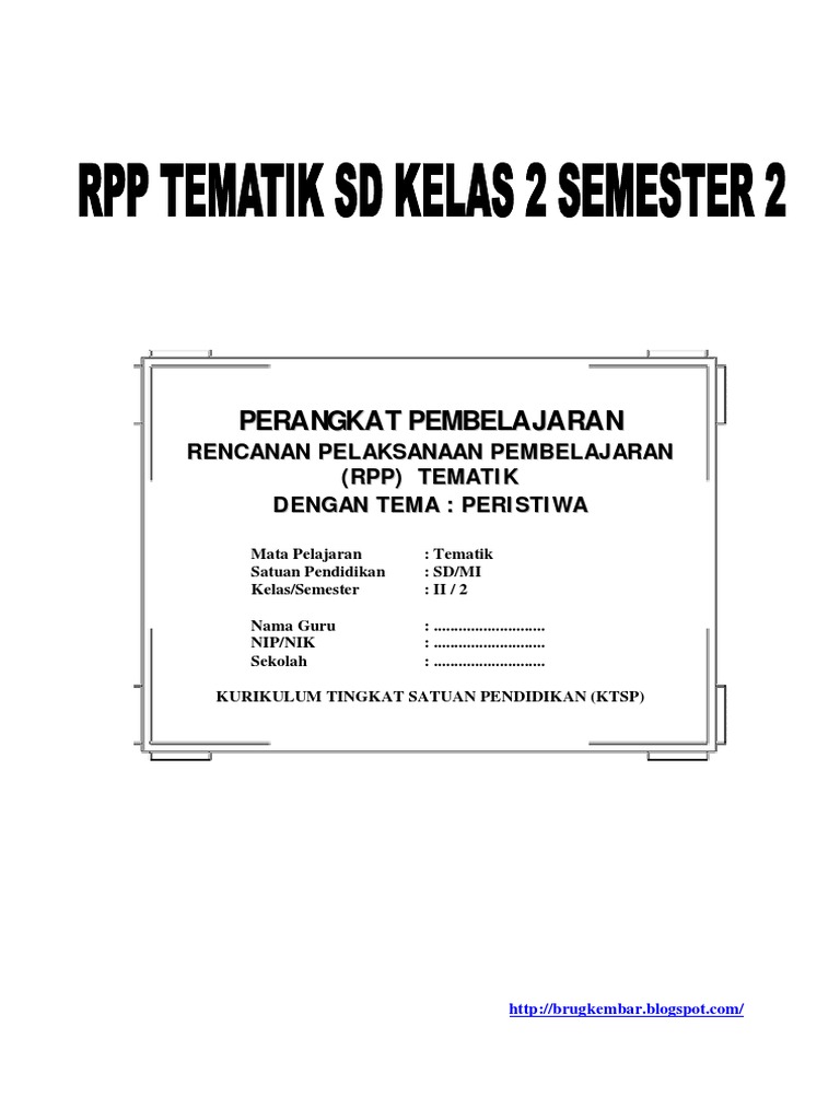 49703923 Rpp Tematik Sd Kelas 2 Semester 2 Pdf