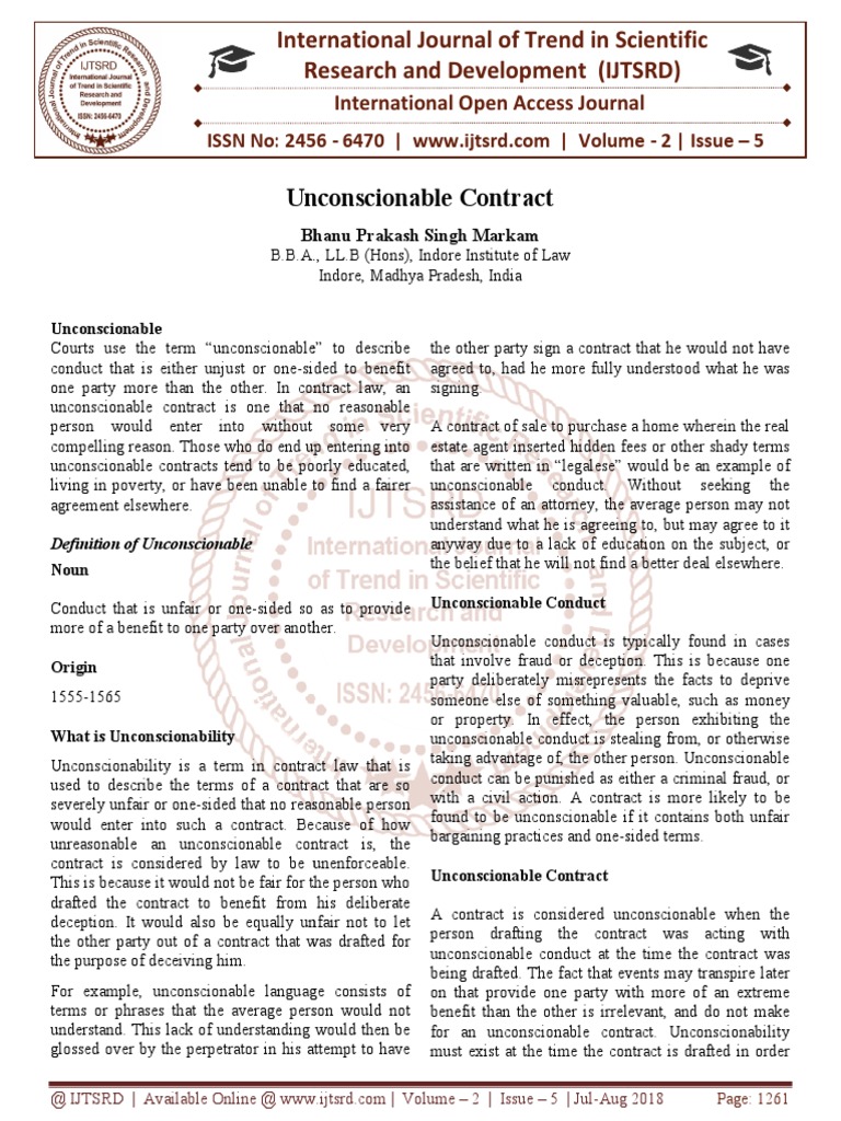 Unconscionable Contract Pdf Deception Damages