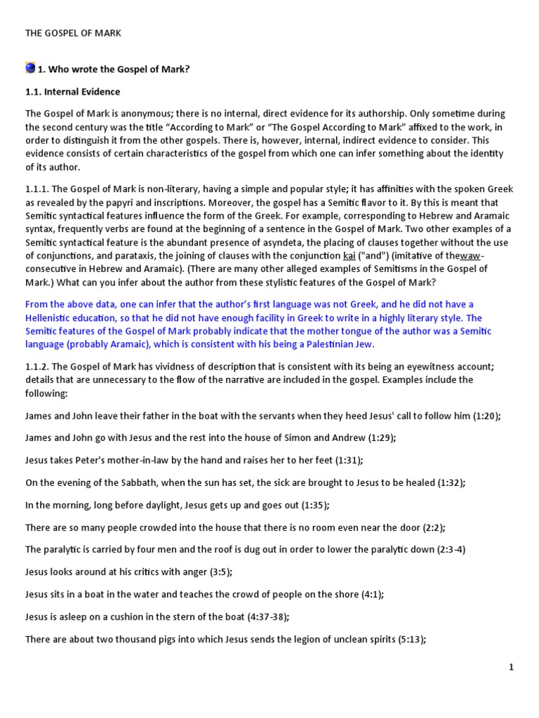 The Gospel Of Mark Pdf Jesus Ministry Of Jesus