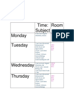 Time: Subject Room Monday Tuesday