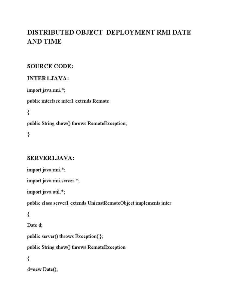 Distributed Object Deployment Rmi Date and Time | PDF | Teaching ...