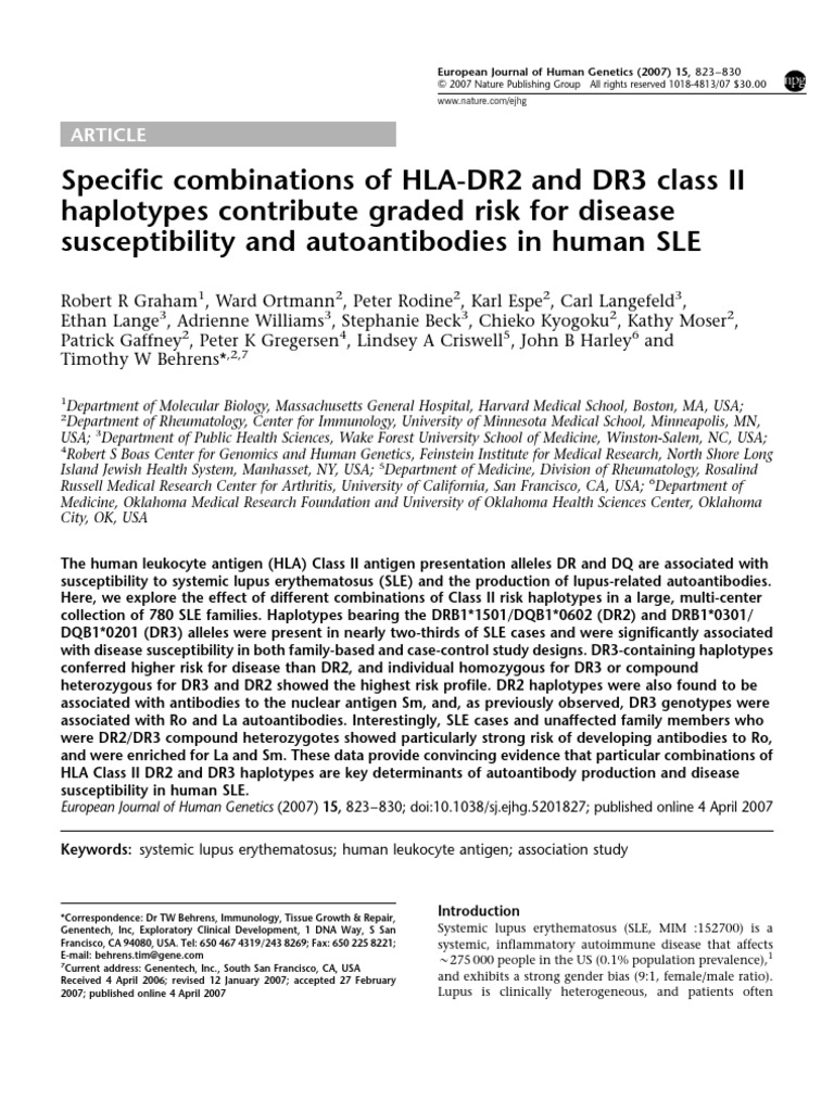 Specific Combinations of HLADR2 and DR3 Class II Haplotypes Contribute Graded Risk For Disease