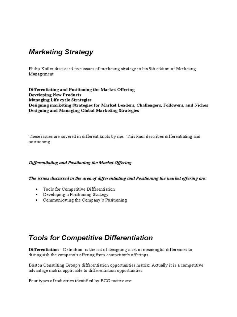 Differentiation & Positioning Guide | PDF | Marketing | Marketing Strategy