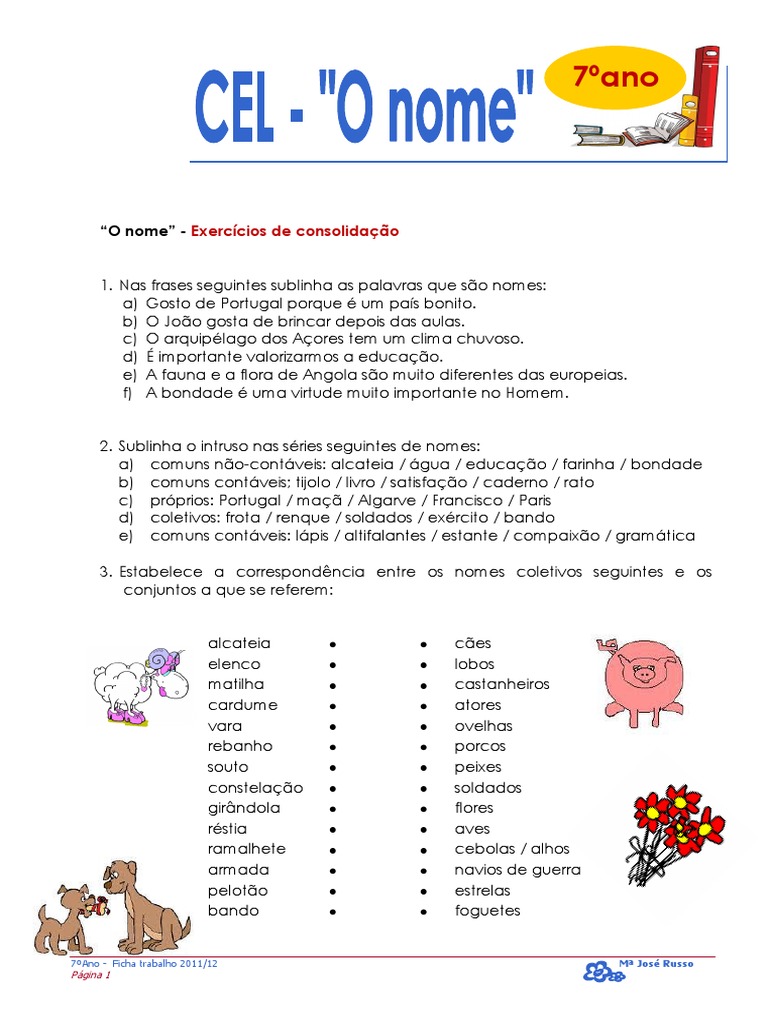 Consolidação de nomes: exercícios de identificação e classificação | PDF