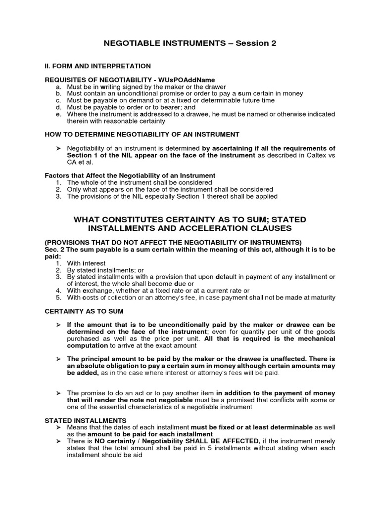 Understanding Negotiability of Instruments | PDF | Negotiable ...