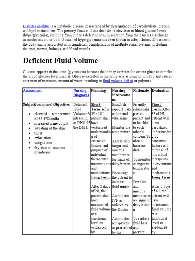 Diabetes Mellitus Nursing Care Plan