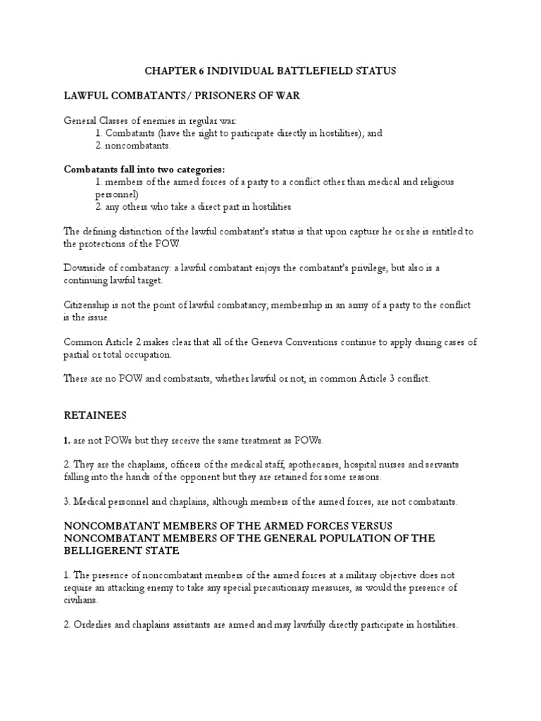 Battlefield Status: Combatants and POWs | PDF | Prisoner Of War | Civilian
