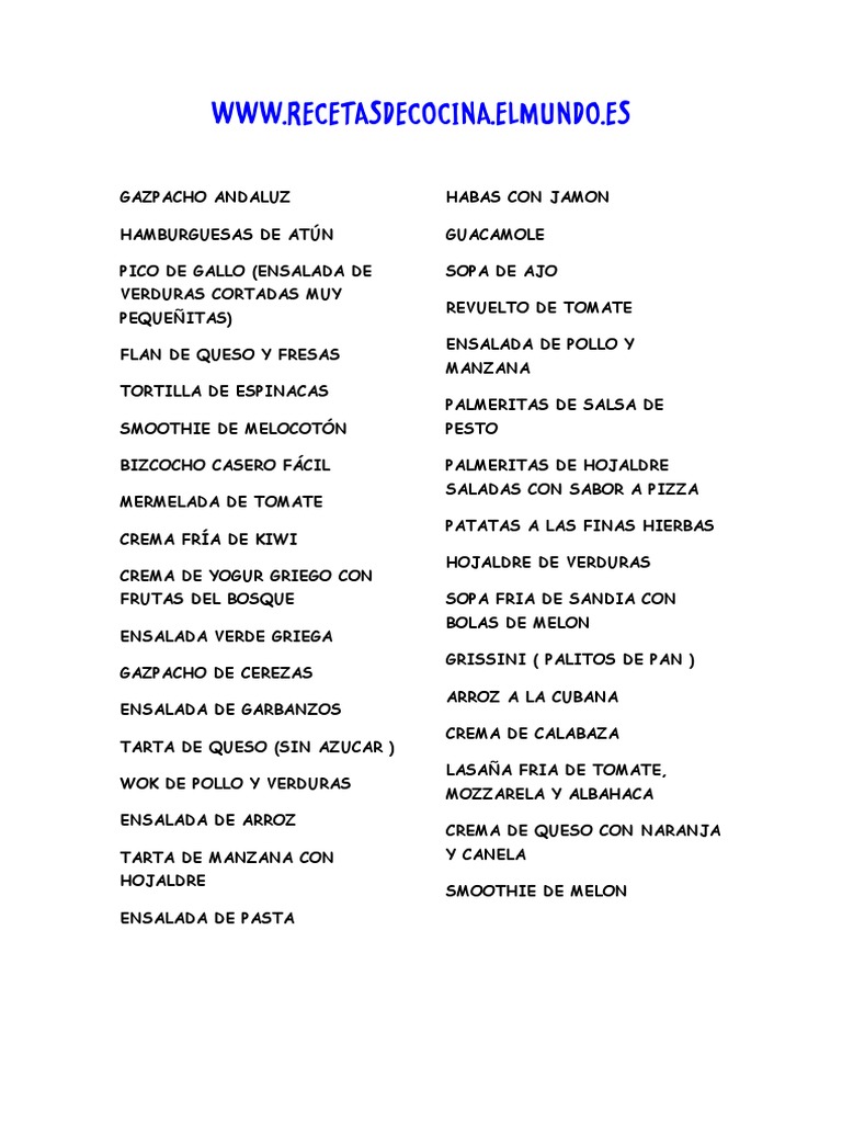Lista de Recetas | PDF | Cocina, comidas y vino