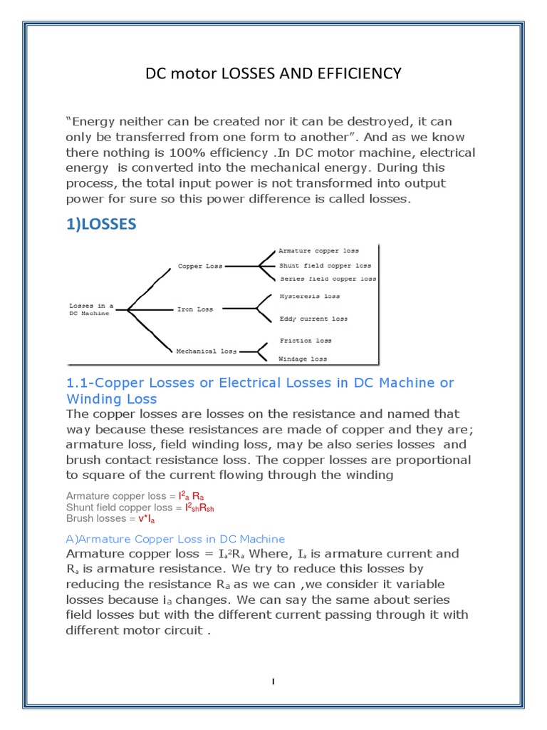 DC Motor Losses and Efficiency | PDF | Electric Generator | Inductor