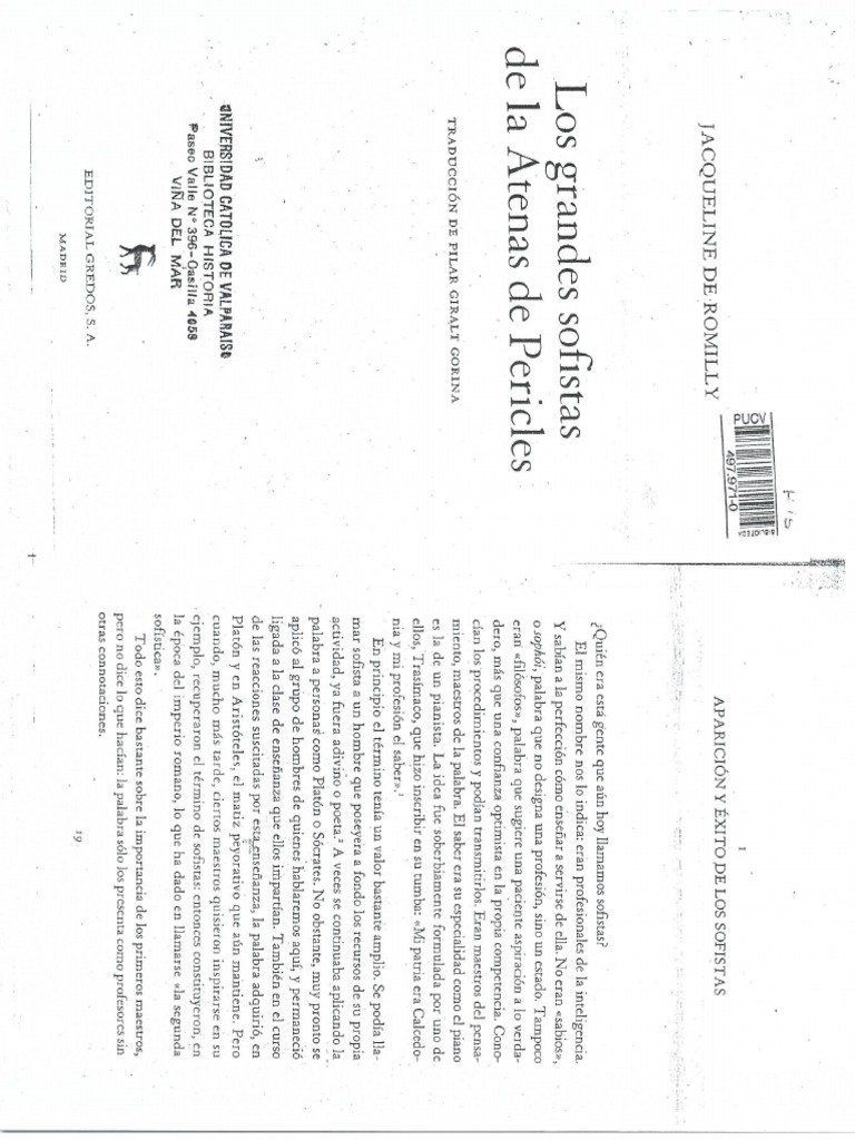 De Romilly Sofistas de La Atenas de Pericles PDF | PDF