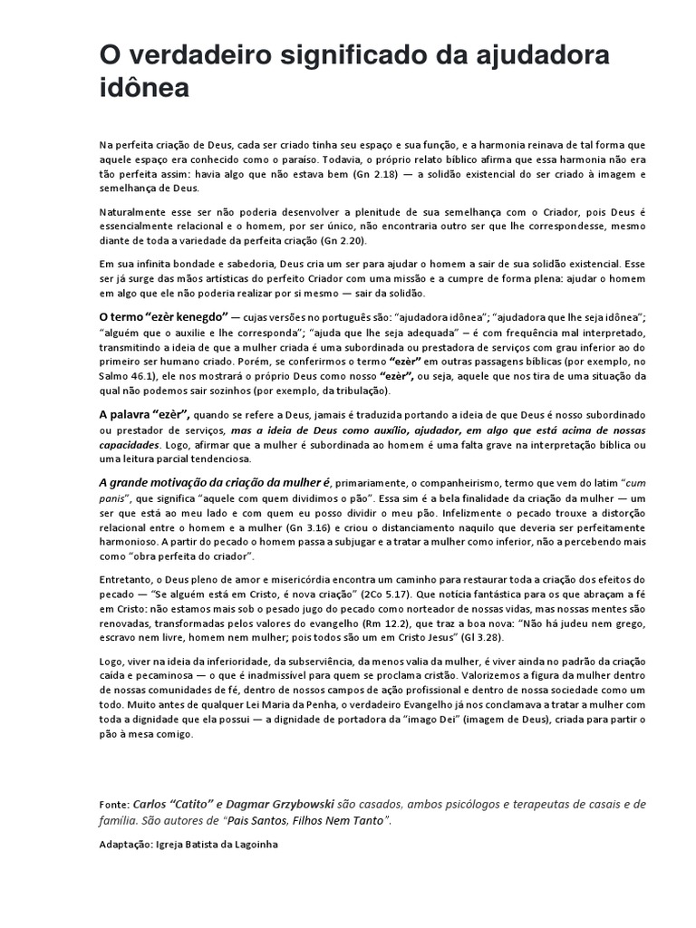 O Verdadeiro Significado Da Ajudadora Idônea | PDF | Deus | Mulher