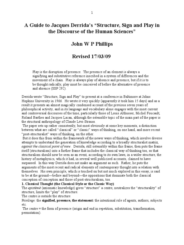 Derrida, Structure, Sign and Play Philosophical Movements Semiotics