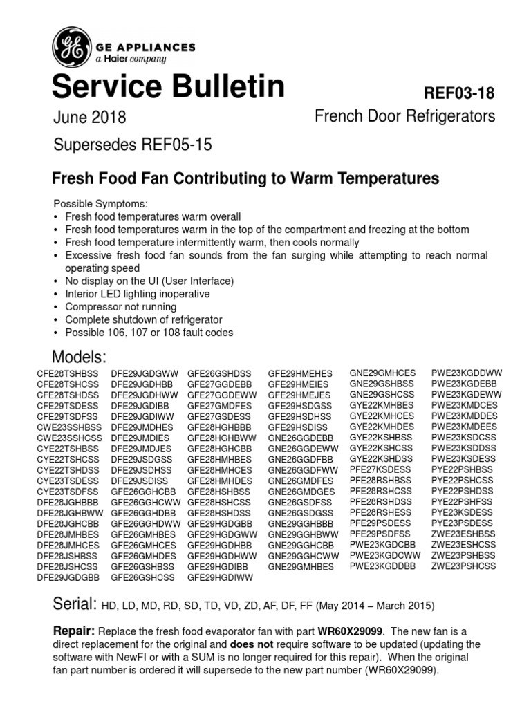 GE Service Bulletin REF0318 PDF Refrigerator Thermodynamics