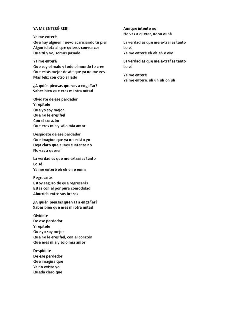 Ya Me Enteré | PDF