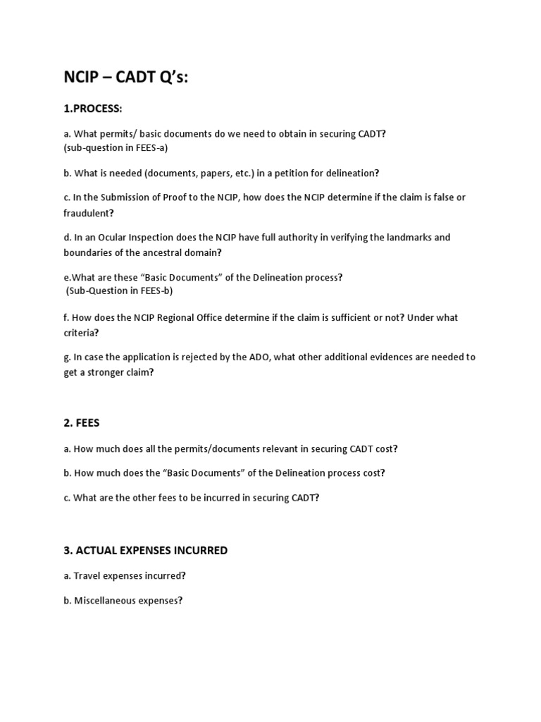 Ncip - Cadt Q'S:: 1.process | PDF
