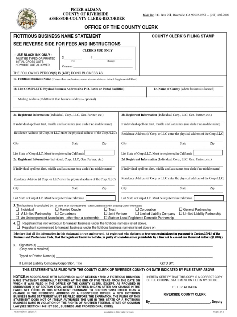 500 Fictitious Business Name Statement and AOI PDF | PDF | Notary Public |  Corporations