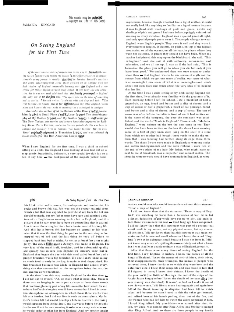 Kincaid - On Seeing England For The First Time PDF | PDF