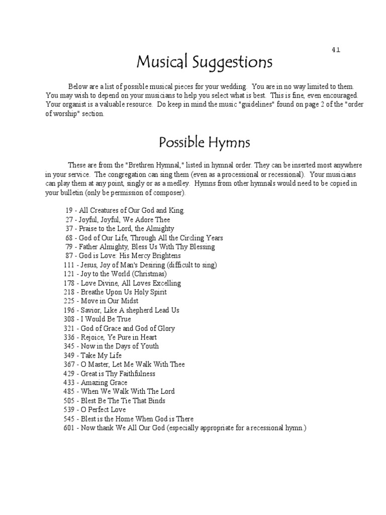 Wedding Music Suggestions Guide | PDF | Johann Sebastian Bach | Jesu, Joy  Of Man's Desiring, image size:768x1024