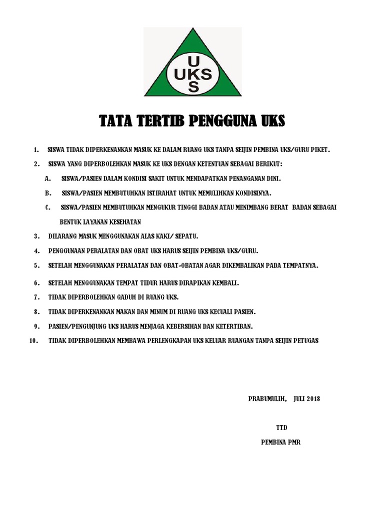 Tata Tertib Pengguna Uks | PDF