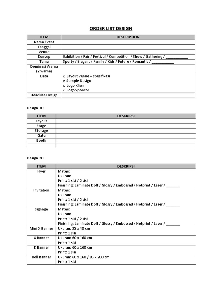 Order List Design: Item Description | PDF | Art