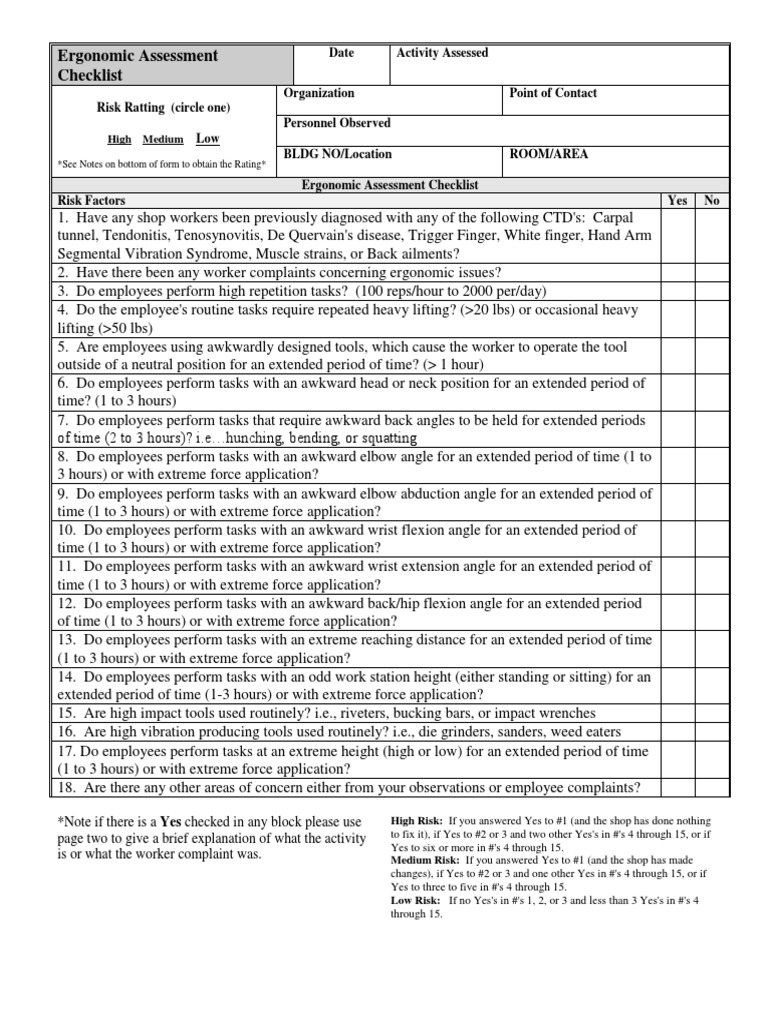 Ergonomic Assessment Checklist Guide | PDF | Human Factors And ...