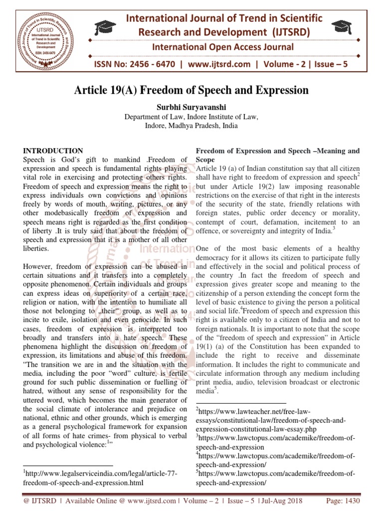 Article 19(A) Freedom of Speech and Expression Freedom Of Speech