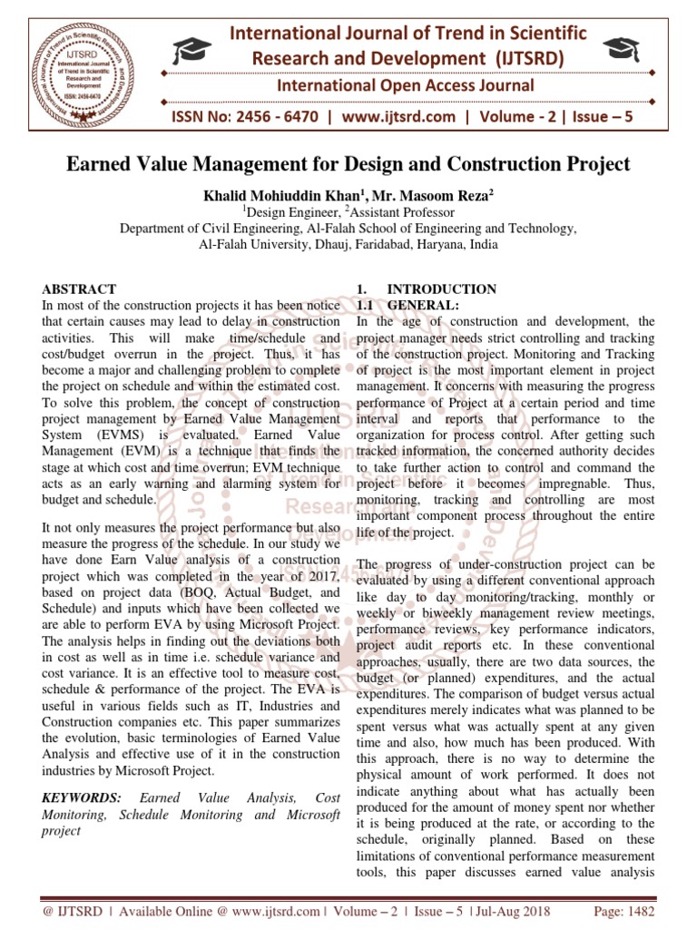 Earned Value Management For Design and Construction Project | PDF ...