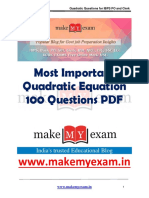 Most Important Quadratic Equations 100 Questions PDF