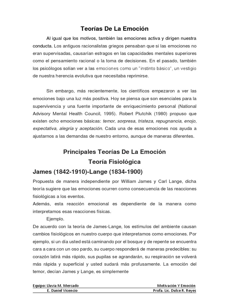 Teorías de La Emoción PDF | Descargar gratis PDF | Temor | Las emociones