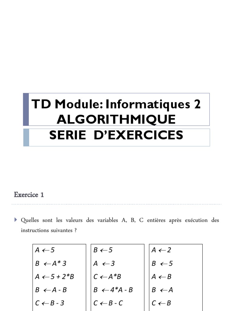 Exercices Corrigés en Algorithmique | PDF | Structure de contrôle ...