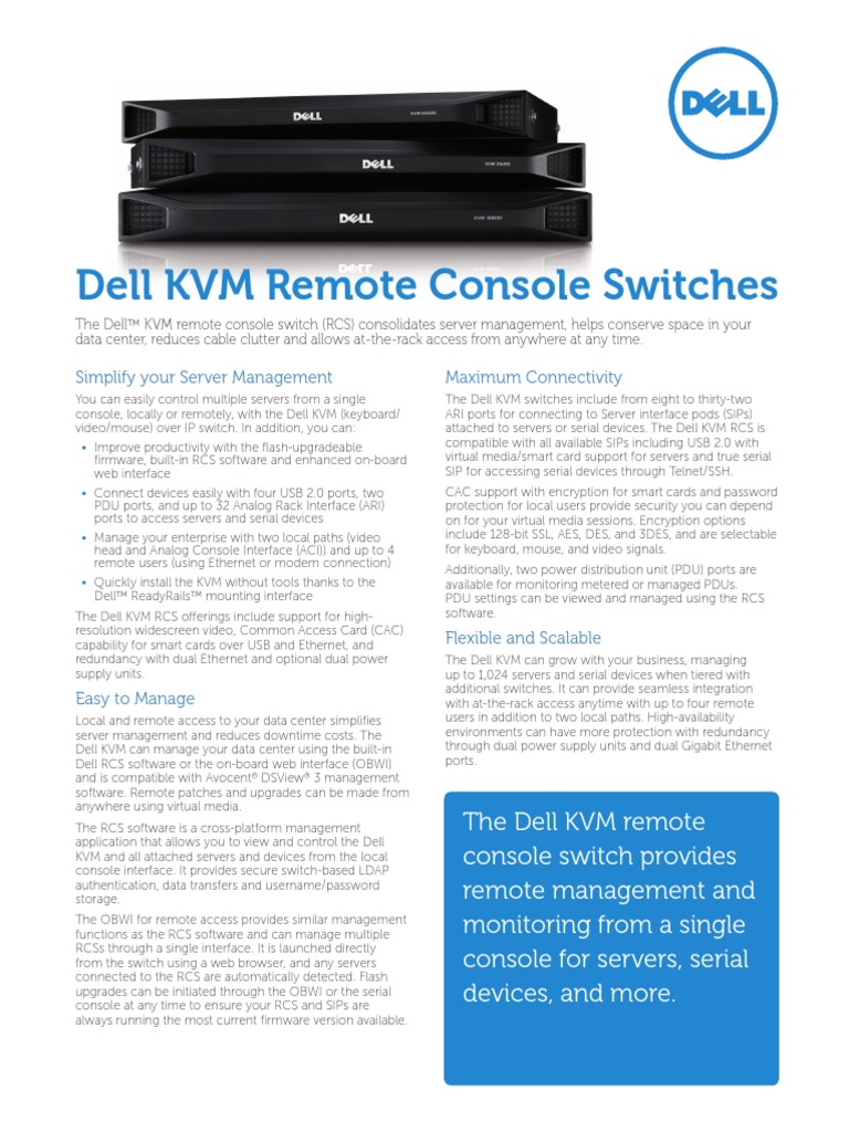 Dell KVM Remote Console Switch Spec Sheet Usb Data Transmission