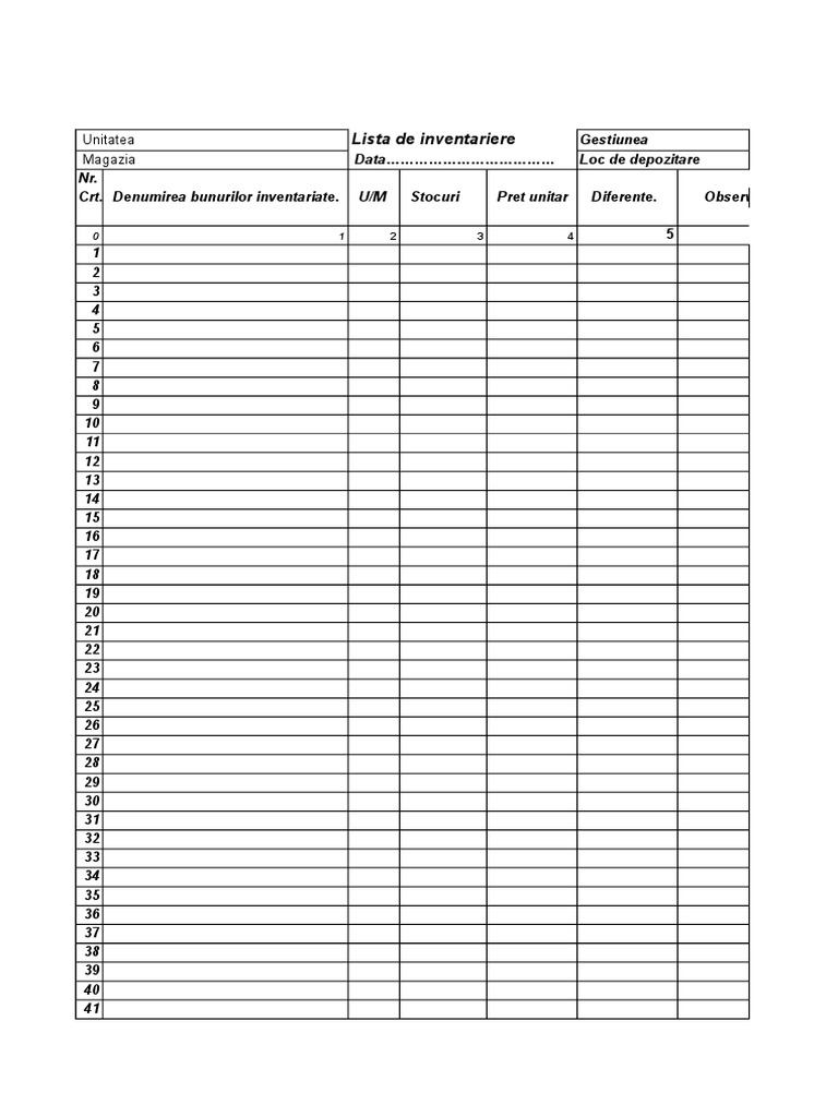 Lista de Inventariere Model Excel | PDF