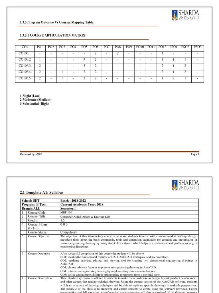 Course Articulation Matrix and Syllabus for Computer Aided Design ...