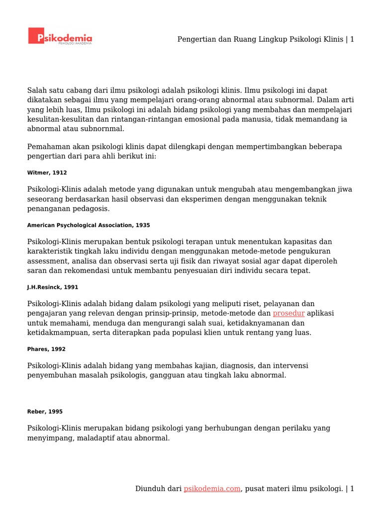 Pengertian Dan Ruang Lingkup Psikologi Klinis Pdf