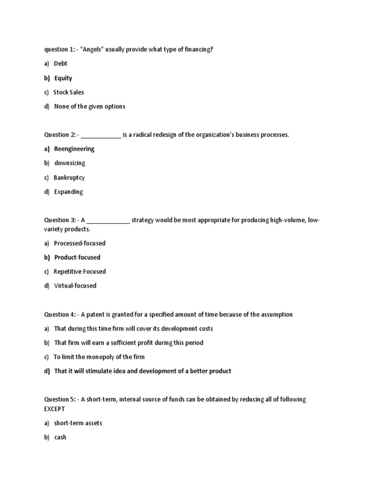 mcq on business plan in entrepreneurship