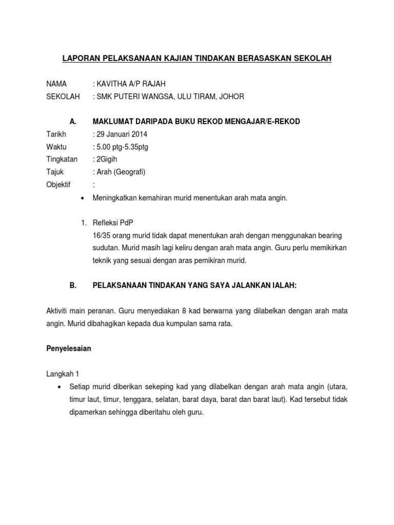 Laporan Pelaksanaan Kajian Tindakan Berasaskan Sekolah Pdf
